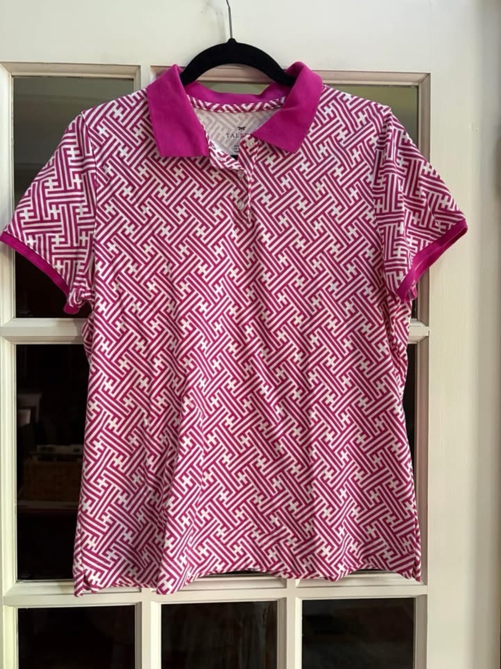Talbots Pink and White Geometric Polo Top